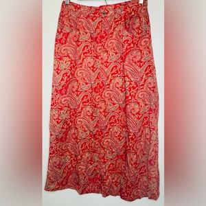 Crazy Horse Red Floral Print Skirt Sz 6 100% Rayon W/ Pockets Galore EUC